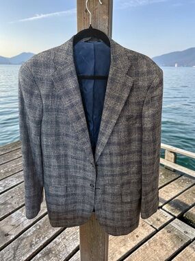 Beautiful Bespoke Blue Gray Plaid Blazer - Classic Single-Breasted Jacket